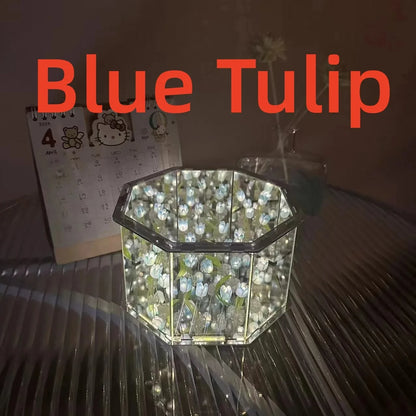 DIY Tulip Night Light Led Decorative Night Lamp Magic Cube Table Lamp and Mirror 2 in 1 for Birthday Gifts and Christmas Present