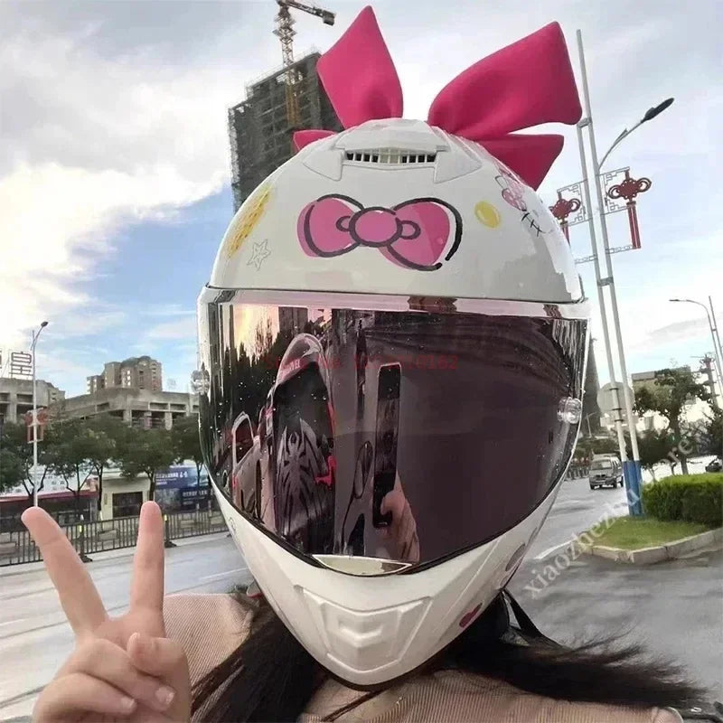 Sanrio Genuine Hello Kitty Motorcycle Helmet Full Face Racing Helmets Offroad Motorcycle Helmet Motorbike Kawaii Xmas Girl Gift