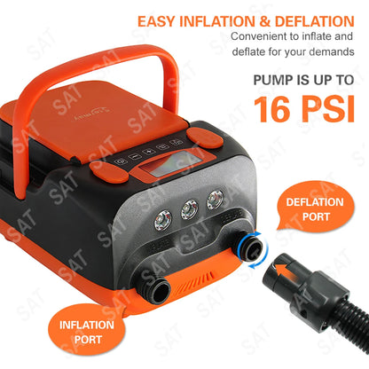 Bomba de aire inteligente de doble etapa con 6 autobuses, pantalla LCD, soporte de bomba eléctrica, gonflage y dégonflage, 16PSI, 6000mAh