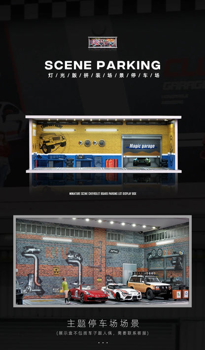 1/64 Simulated Parking Lot Model Classic Static Car Bburago Alloy Diecasting Vehicles Miniature Scene Assembly Display Frame Toy