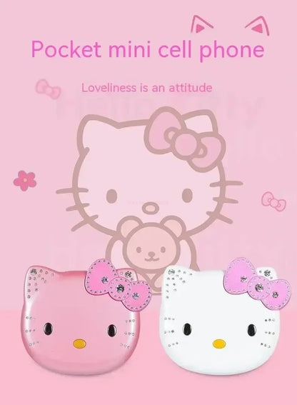 Sanrio Hello Kitty Flip Phone New Cartoon Cute Children White Pink Kawaii Mini Phone Children Birthday Gifts Fashion Model Toys