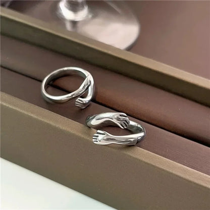 Romantic Couple Rings Women Men Adjustable Opening Forever Love Hug Lover Rings Valentine's Day Gifts Creative Jewelry Rings