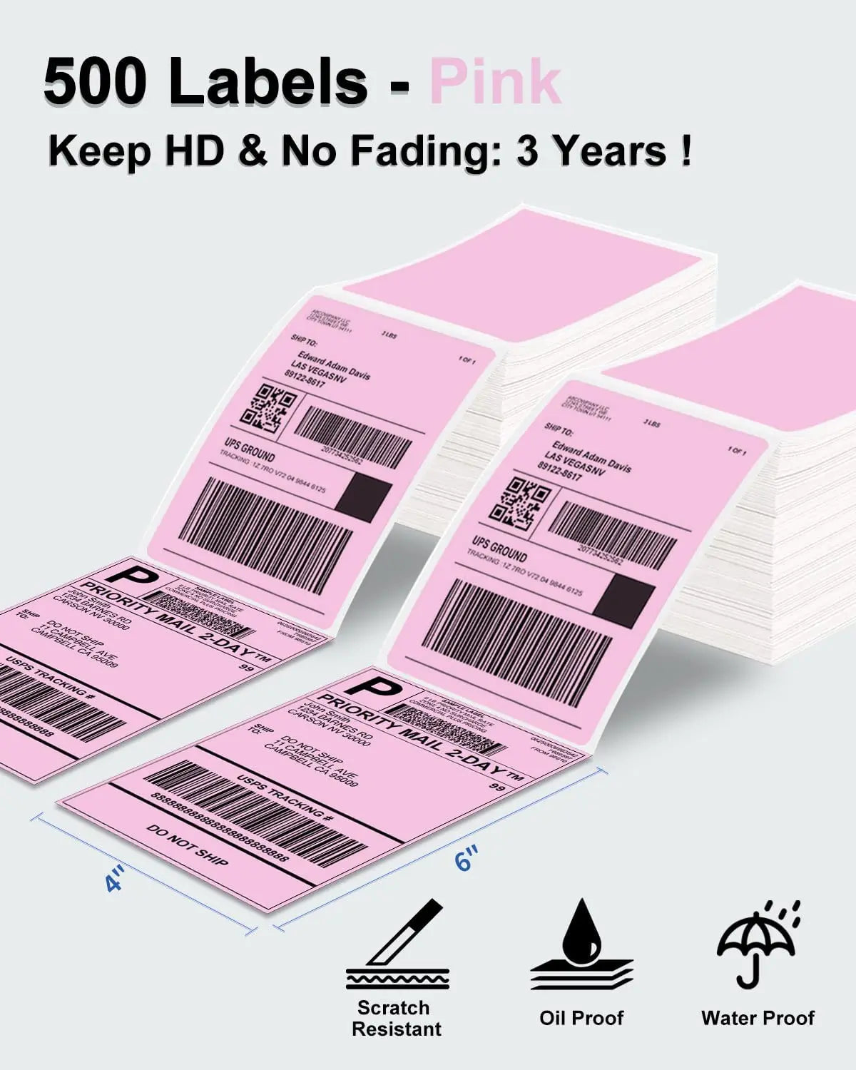 Phomemo 4x6 Thermal Labels for Shipping Label Printer - 500PCS Purple Mailing Labels 4x6 Direct Thermal Labels Fanfold BPA Free