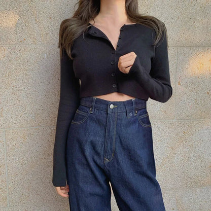 Autumn Spring Slimming Machine Short Top Cardigan Long Sleeve T-shirt One Size