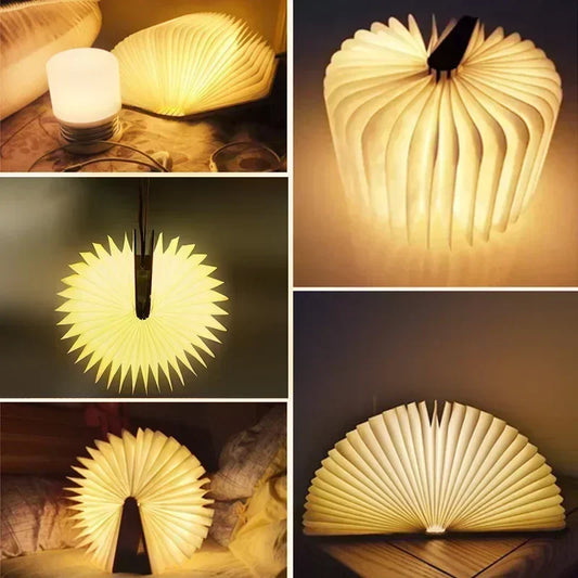 3D Folding Creative LED Night Light RGB Color USB Recharge Wooden Book Light Decor Bedroom Desk Table Lamp for Kid Birthday Gift