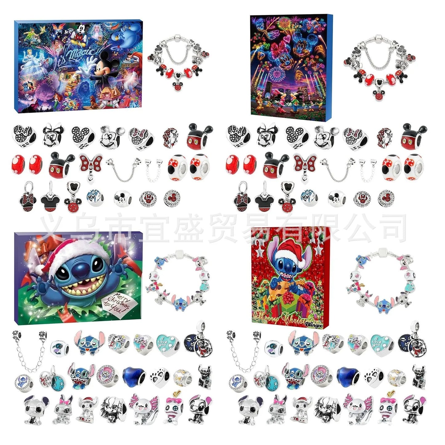 Stitch Mickey Christmas Advent Calendar Disney Bracelets 24 Days Xmas Countdown Calendar Diy Jewelry Making Kit Kid'S Gifts