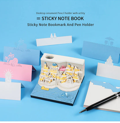 Omoshiroi Block 3D Memo Pad Santorini Magic Calendar Desk Decoration Tear Off Notepad Bookmark Souvenir Gift Girlfriend Birthday