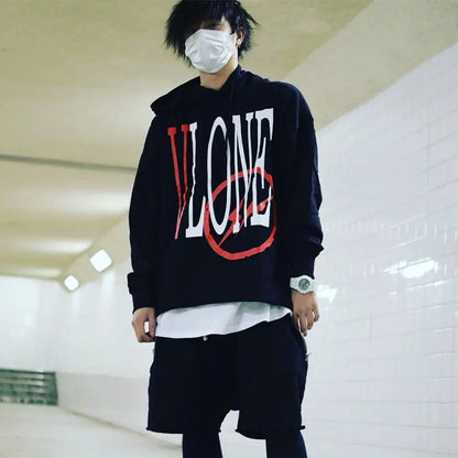 2022SS Vlone Hiroshi Fujiwara Joint Pure Cotton Broken Ring Loose Couple Autumn and Winter American Hoodie Sweater