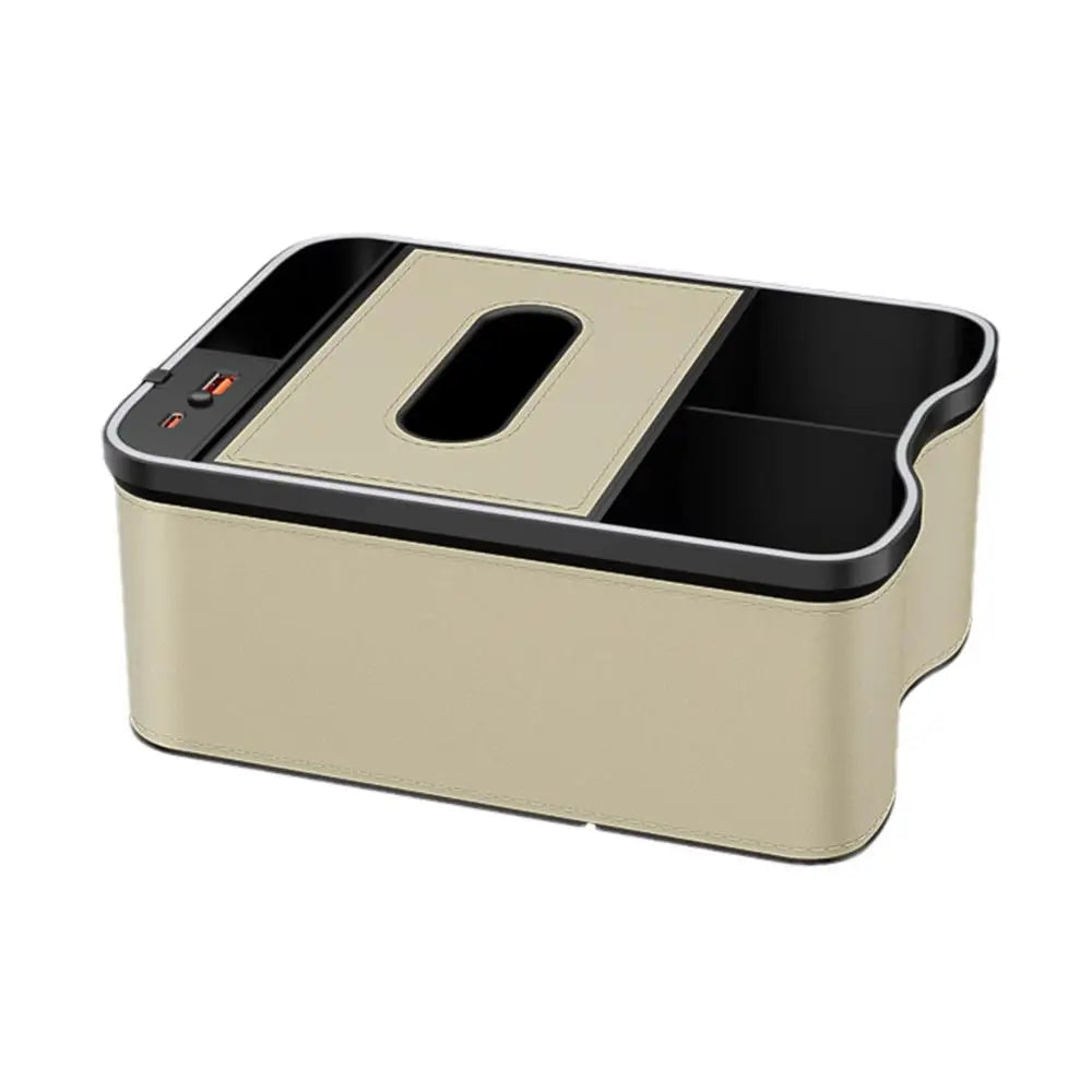 Auto Armrest Box Storage Box With Cup Holder Tissue Box USB Rechargeable Car Arm Rest Box Storage Organizer With Ambient Light