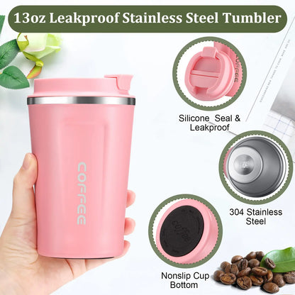 Pink Stainless Steel Coffee Cup Hot Cold Warm Water Beverage Thermo Insulated Leakproof Women Christmas Valentines Day Gifts