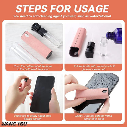 Q2 Microfiber Screen Cleaner Spray Bottle Set Mobile Phone Ipad Computer Microfiber Cloth Wipe Iphone Cleaning Glasses Wipes