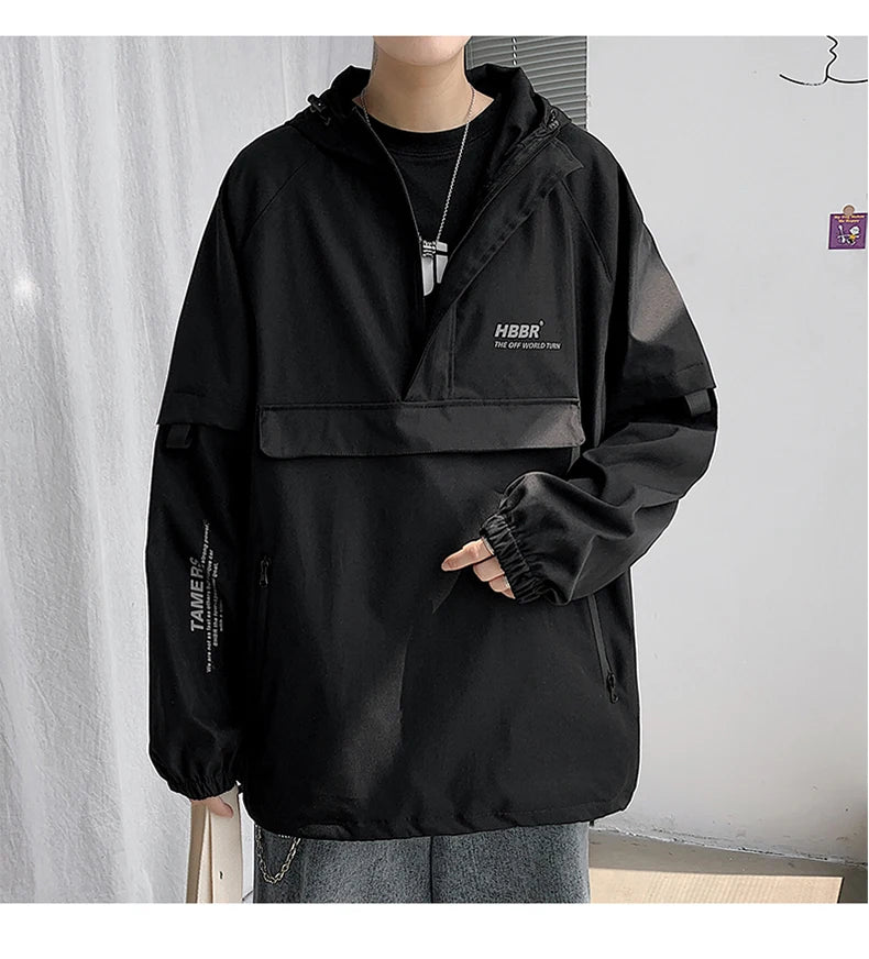 2024 New Autumn Streetwear Men Jackets Zipper Up Jacket Windbreaker Harajuku Thin Coats Loose Harajuku Oversized Outwear