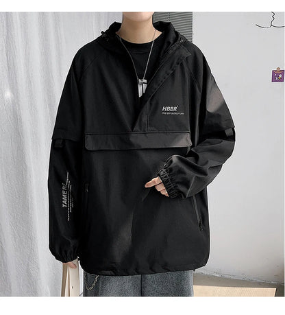 2024 New Autumn Streetwear Men Jackets Zipper Up Jacket Windbreaker Harajuku Thin Coats Loose Harajuku Oversized Outwear