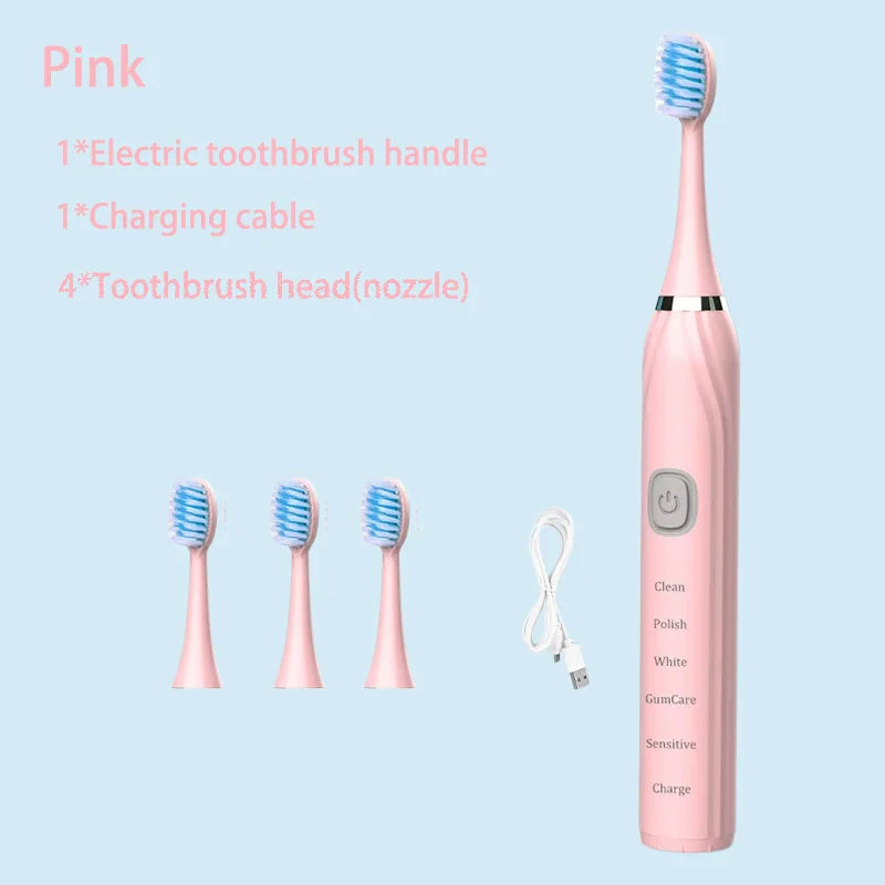 Sonic Electric Toothbrush 5 Mode USB Charger Timer Brush Rechargeable Deep Clean Tooth Brushes Replacement Heads Set For Adults