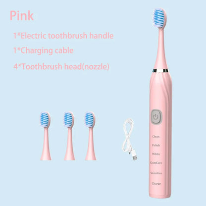 Sonic Electric Toothbrush 5 Mode USB Charger Timer Brush Rechargeable Deep Clean Tooth Brushes Replacement Heads Set For Adults