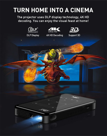 Portable mini projector android 9 1G 8G HD-MI input 3D 4K movie projector P09-II with mirroring DLP projector