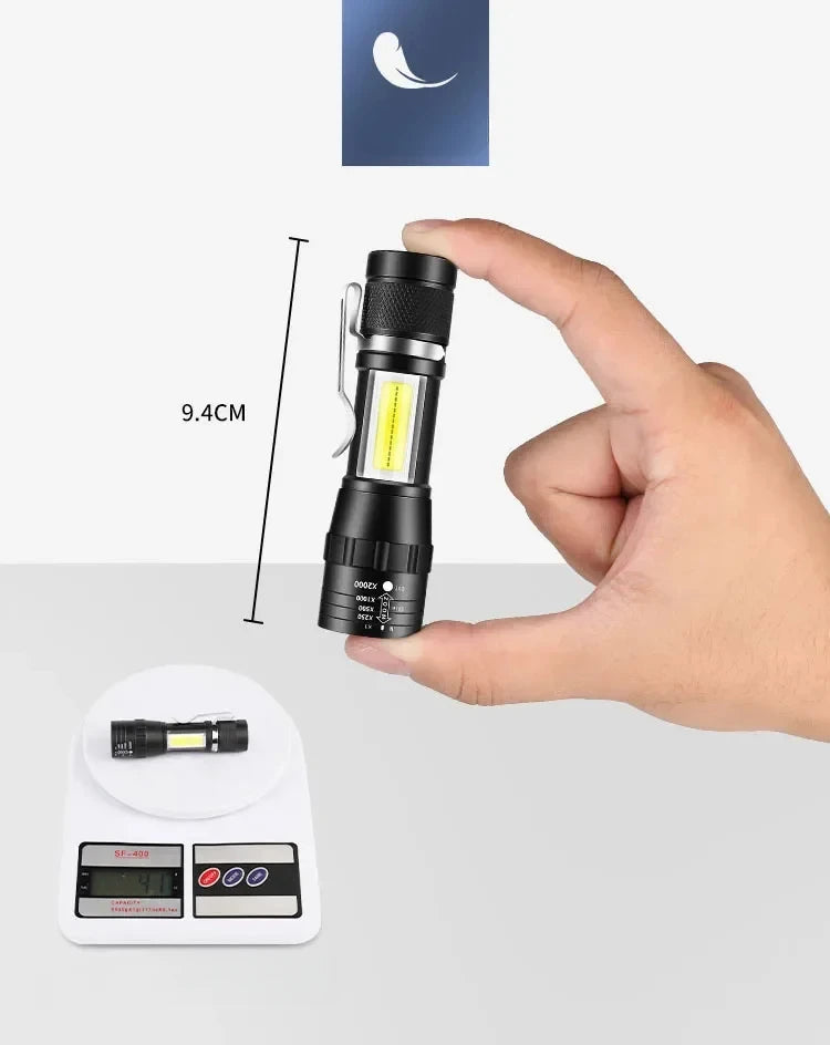 Powerful Mini LED Flashlight Pen Clip Zoom Torch Built in Battery USB Rechargeable Lantern with Side Light Outdoor Camping Lamp