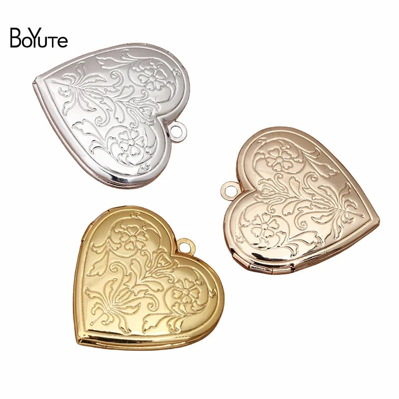 BoYuTe (10 Pieces/Lot) Metal Brass 30MM Heart Shaped Floating Locket Pendant Can Open Photo Locket Jewelry Accessories