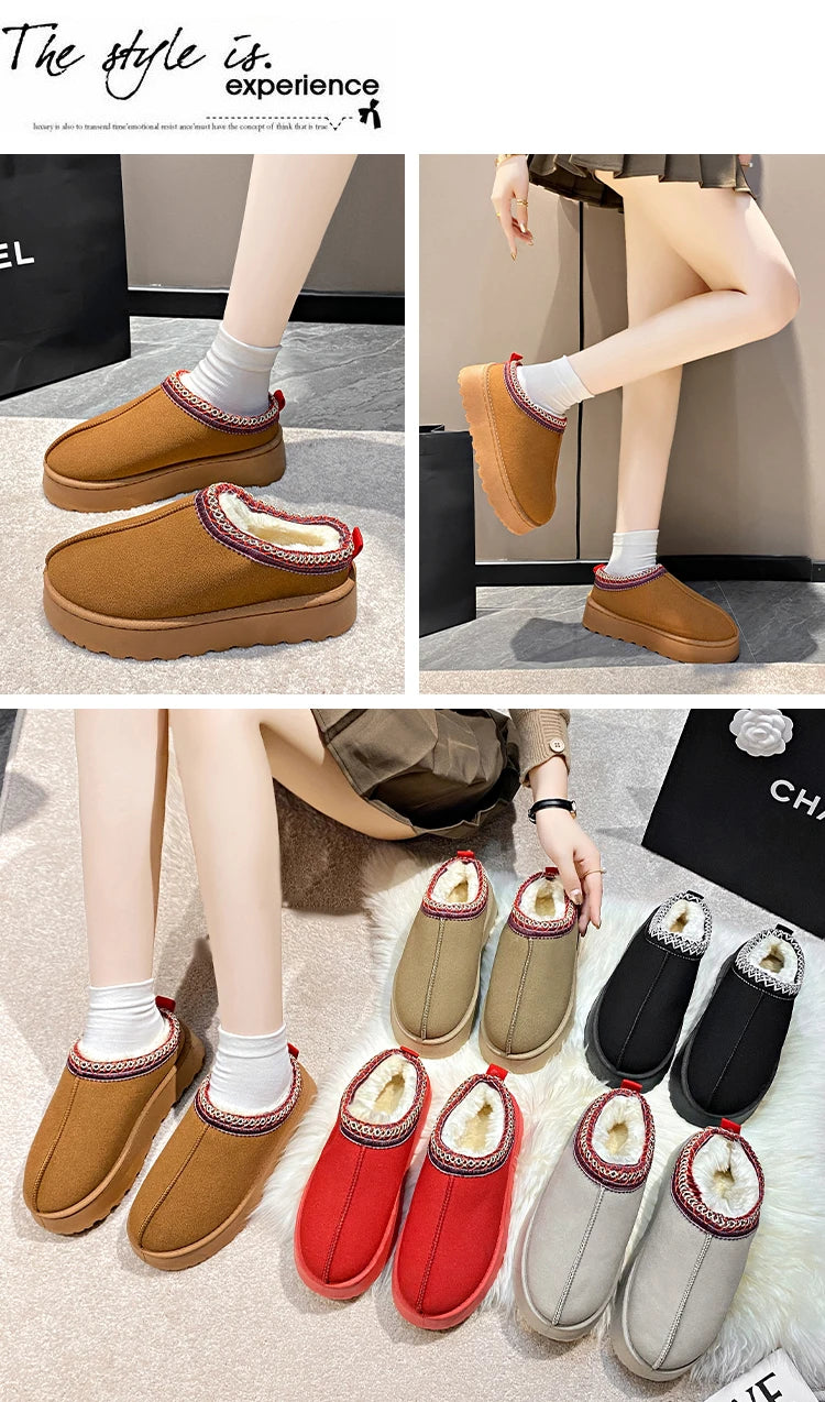 2024 Winter New Snow Boots for Women Cashmere Warm Thick Soles Without Heel-covered Hair Half Slipper Cotton Shoes for Women