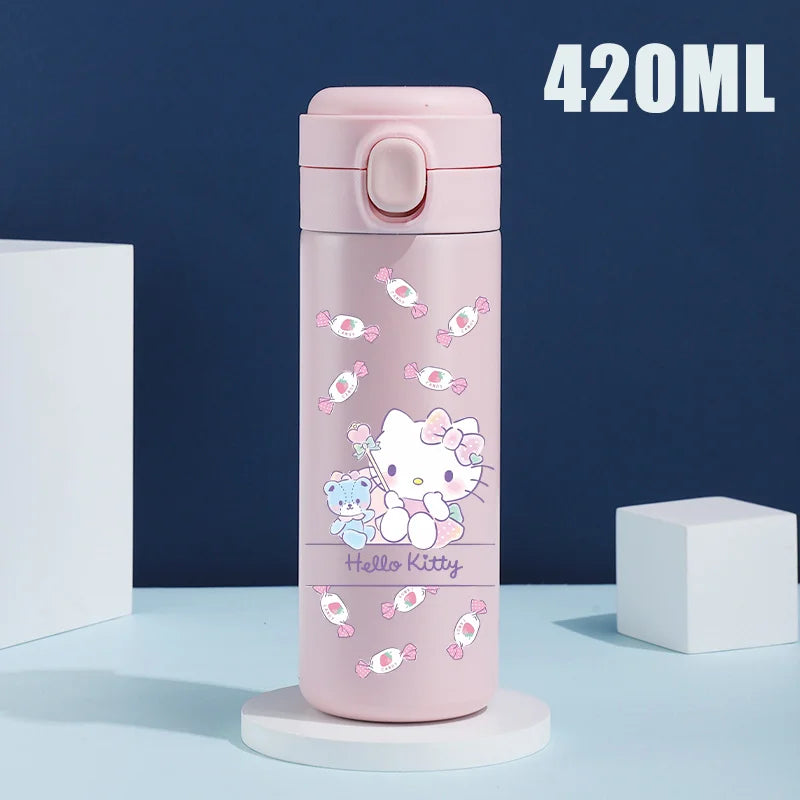 Sanrio 420 ML Thermos Mug Hello Kitty Cartoon 304 Stainless Steel Portable Water Cup Travel Water Bottle Kawaii Cups Kids Gifts