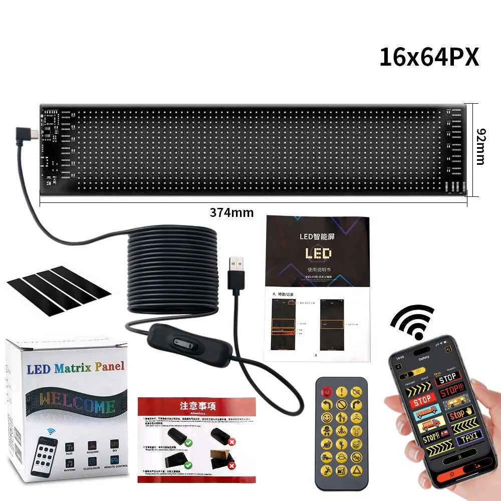 USB LED Matrix Pixel Panel With App Control 5V Flexible Scrolling Bright Advertising LED Signs RGB Pattern Car Animation Display