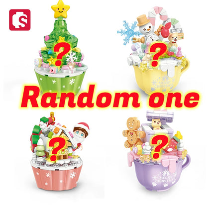 SEMBO Fantasy Christmas Tree Light Music Box Building Blocks MOC Sweet Cake Cup Model Bricks Toys Romantic Gifts for Girlfriend