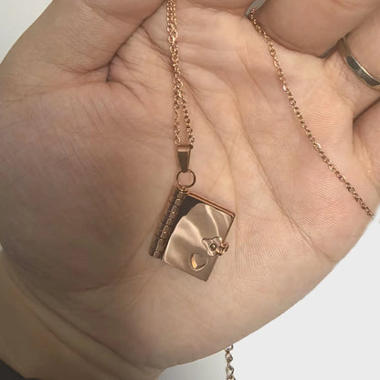 3 Pages Book Custom Name Necklace Openable Love Letter Personalized Text Pendant Unisex Chain Girl Valentine Day Gift waterproof