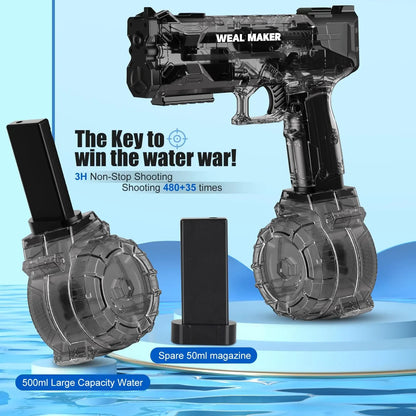 Transparent Glock Full Automatic Squirt Water Gun Spray Blaster Electric Water Pistol Toy Summer Pool Outdoor Toy for Kids Adult