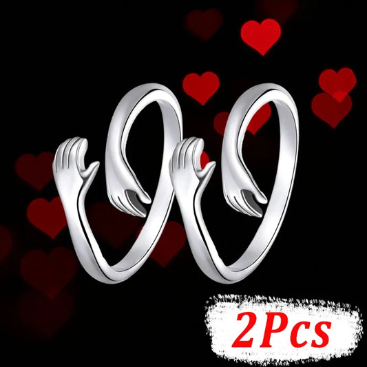 Romantic Couple Rings Women Men Adjustable Opening Forever Love Hug Lover Rings Valentine's Day Gifts Creative Jewelry Rings