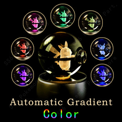 Lámpara de bola de cristal de Pokémon 3D, Pikachu, Gengar, Mew, Mewtwo, base para lámpara, bola de cristal de Pokémon, figura de bola de cristal, luz nocturna, regalo de cumpleaños