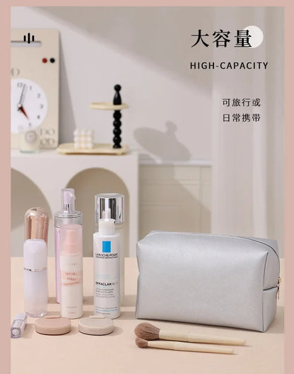 Small Makeup Bag PU Leather Travel Cosmetic Pouch Toiletry Bag for Women Portable Water-Resistant  Personalized Embroidery