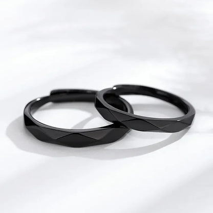 1 par de anillos de pareja de rombos blancos y negros, anillo abierto para mujeres y hombres, anillos de dedo ajustables, regalo de joyería de aniversario para amantes románticos