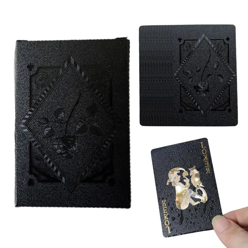 Juego de 54 cartas de póquer negras con diseño de rosas, color negro y dorado, juego de cartas impermeable para póquer