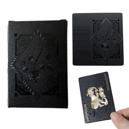Juego de 54 cartas de póquer negras con diseño de rosas, color negro y dorado, juego de cartas impermeable para póquer
