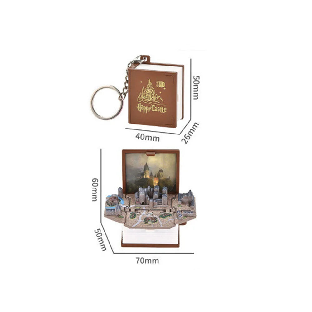 3D Castles Toys For Kids Mini Pop-Up Keychain Decoration Novelty Mini Dinosaurs Figures Book Educational Toy Gift Pink Brown