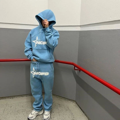 2024 New 2 Piece Set Letter Printing Streetwear Y2K Men's Hip Hop Oversized Hoodie Sweatshirt Sweatpant Casual Pants Sportswear
