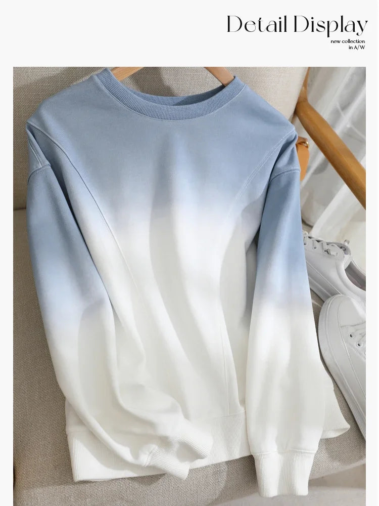 VIMLY Loose Gradient Sweatshirts for Women  Autumn Fashion Casual Round Neck Pullovers Long Sleeve Tops Female Clothes M2967