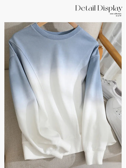 VIMLY Loose Gradient Sweatshirts for Women  Autumn Fashion Casual Round Neck Pullovers Long Sleeve Tops Female Clothes M2967