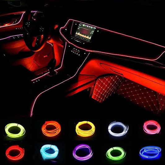 Lumière d'ambiance LED USB 1M/3M/5M pour panneau LED de voiture, bande néon pour tableau de bord, décorations intérieures, tube lumineux EL d'ambiance avec