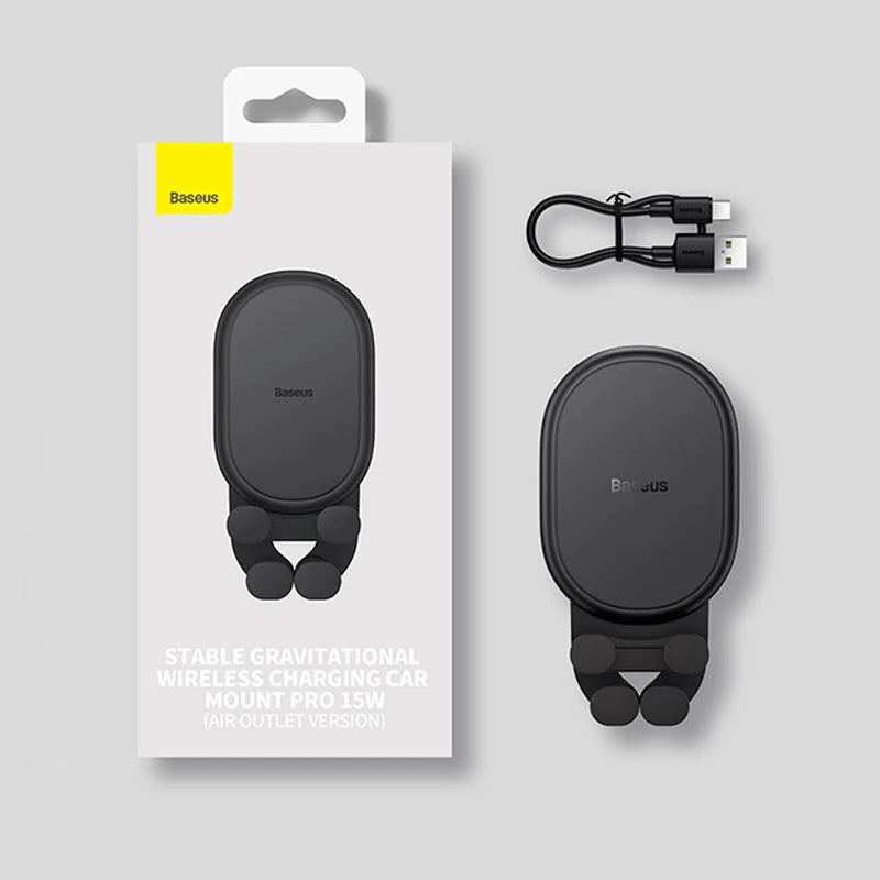 Baseus 15W Car Phone Holder Wireless Charging Stand Air Vent Gravity Telephone Mount for iPhone 14 Samsung Xiaomi Mobile Support