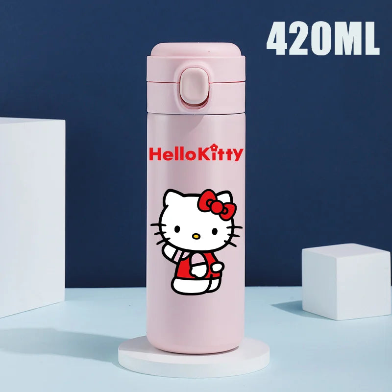 Sanrio 420 ML Thermos Mug Hello Kitty Cartoon 304 Stainless Steel Portable Water Cup Travel Water Bottle Kawaii Cups Kids Gifts