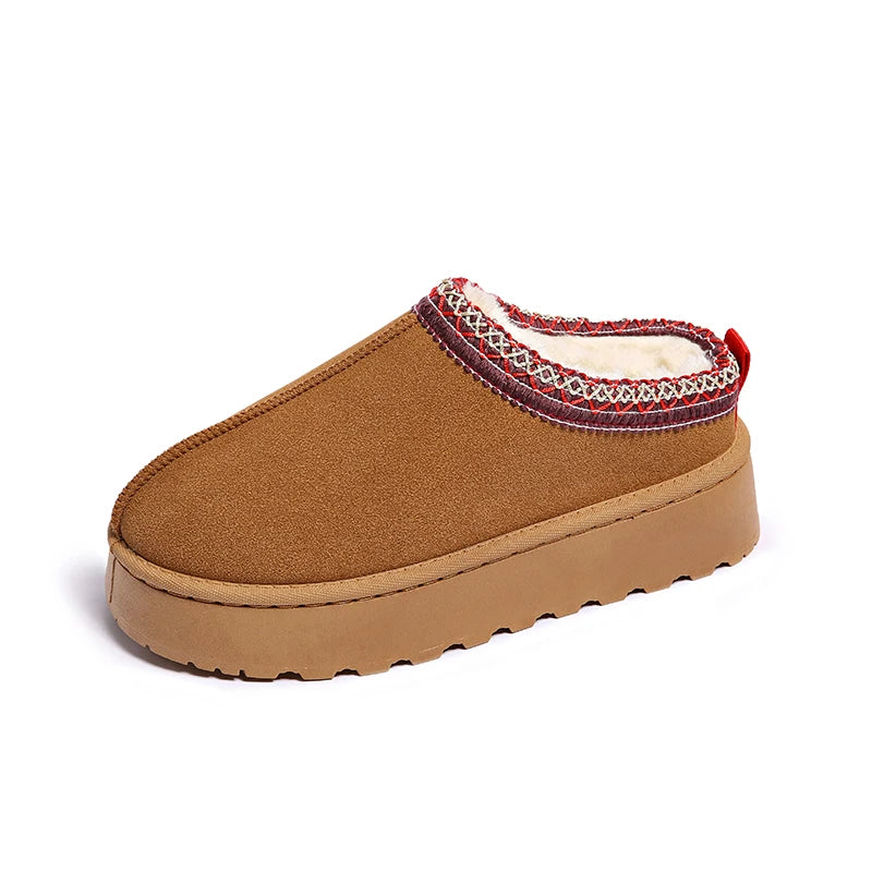 2024 Winter New Snow Boots for Women Cashmere Warm Thick Soles Without Heel-covered Hair Half Slipper Cotton Shoes for Women