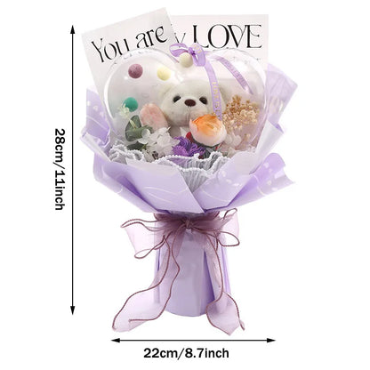 Artificial Rose Flower Bouquet Doll Bear Birthday Party Mother's Day Gift Wedding Bouquet Romantic Appointment Decor Accessories