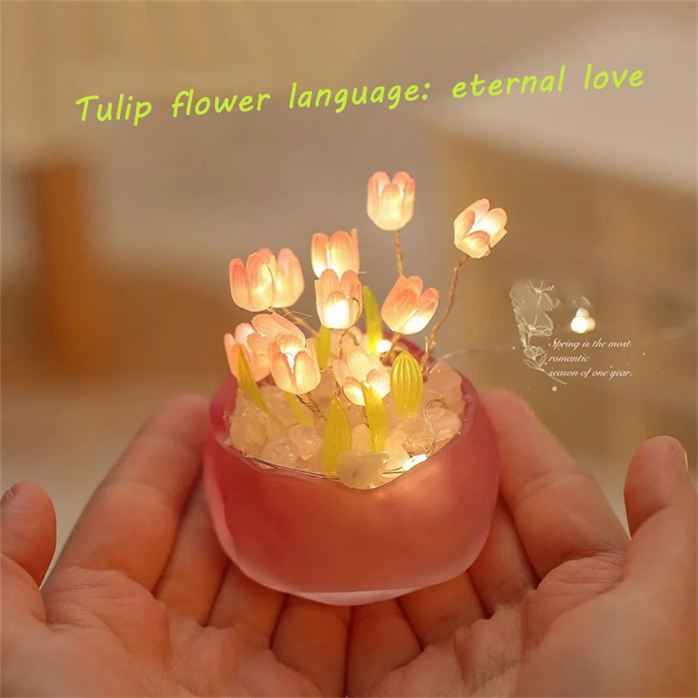Tulip Pumpkin Nightlight DIY Tulip Night Light Cute Handmade Tulip Flower DIY Bedside Lamp for Birthday Christmas Gift Romantic