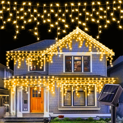 Outdoor Eaves Decoration 7.5M 160Leds Solar lcicle string Lights 8 Lighting Modes Christmas Halloween Party Holiday Lights