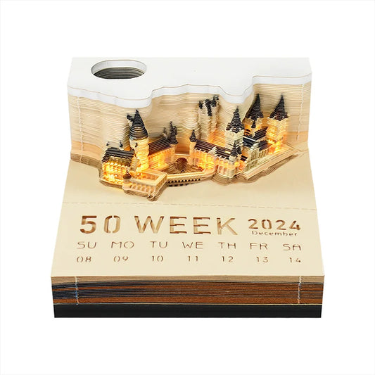 Omoshiroi Block 2024 Calendar 3D Memo Pad Magic Castle Mini Notepad Cubes Design Offices Paper Note Block Birthday Original Gift