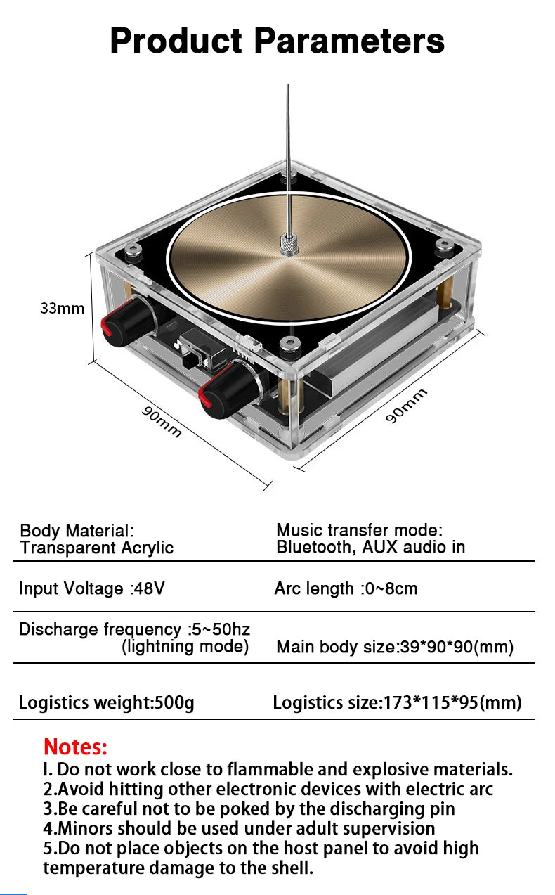 Tesla Coil Musical Speaker Artificial Lightning Bluetooth Music Tesla Coil Arc Plasma Wireless Transmission Experiment Model