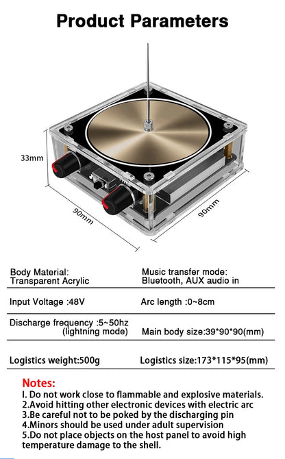 Tesla Coil Musical Speaker Artificial Lightning Bluetooth Music Tesla Coil Arc Plasma Wireless Transmission Experiment Model