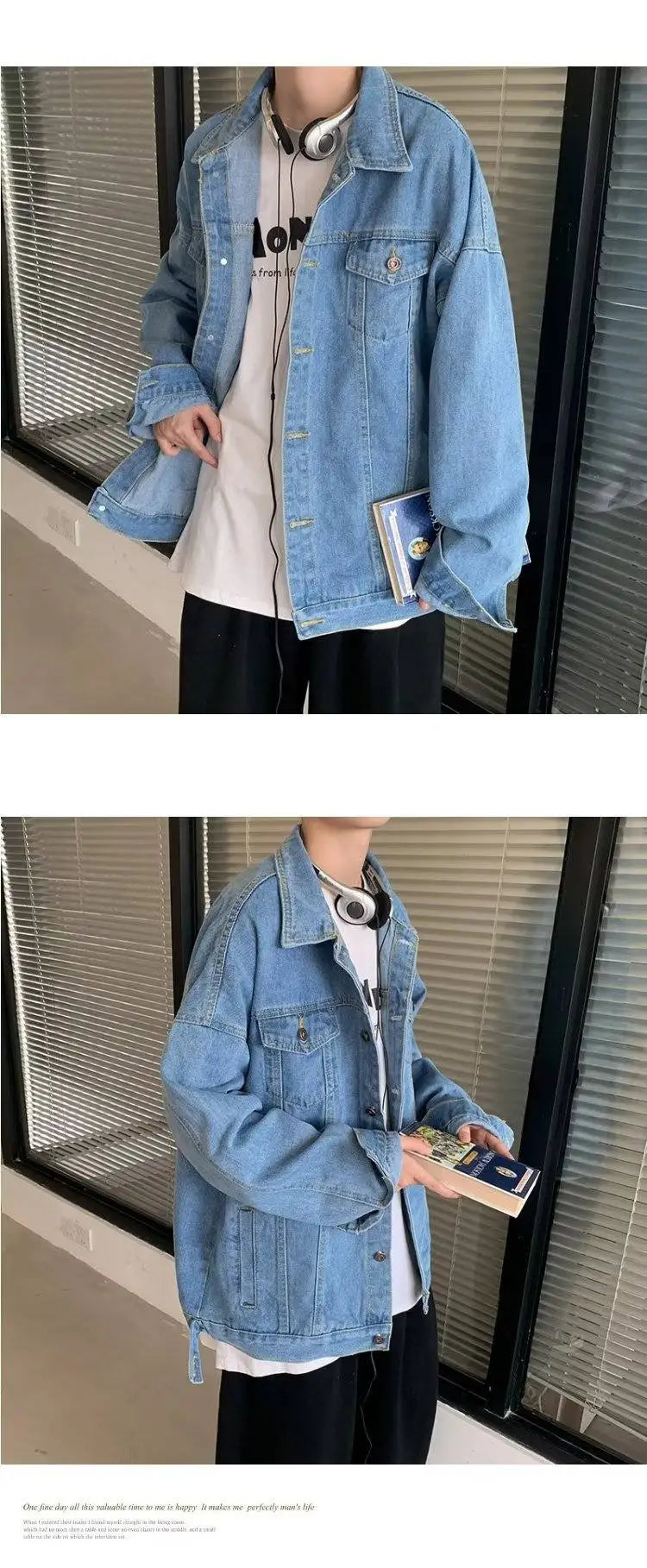 Black Denim Short Jacket Men Turn Down Collar Bomber Jacket Jeans Coats Casual Pockets Overalls Streetwear Man Clothing Outwear