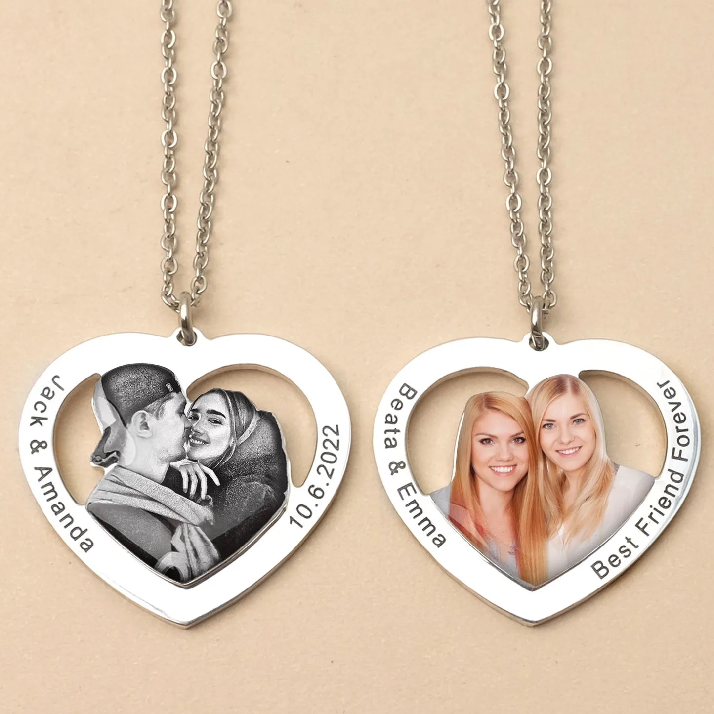 Personalized Photo Necklaces Custom Name Necklace Heart Pendant Chain Jewelry for For Lovers Family Friend Anniversary Gift
